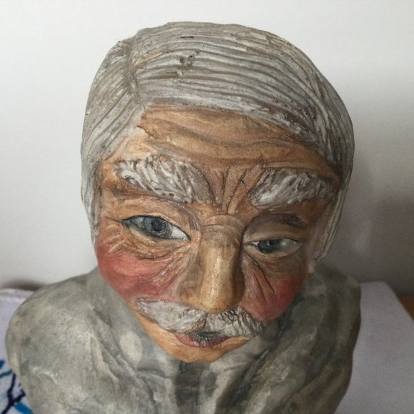 Vintage Figurine statue sculpture old man head very detailed artist signed rare - Picture 2 of 7